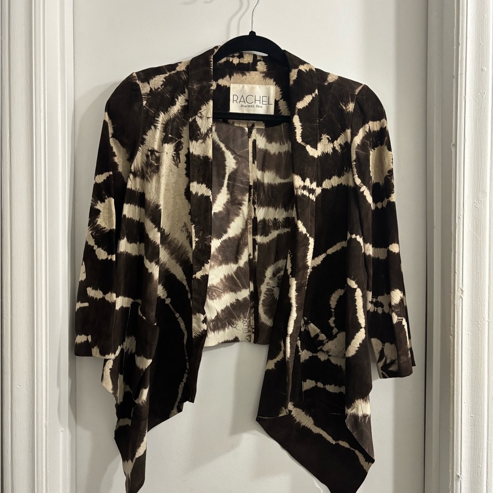 RACHEL Rachel Roy Brown and Cream Patterned Leather Blazer